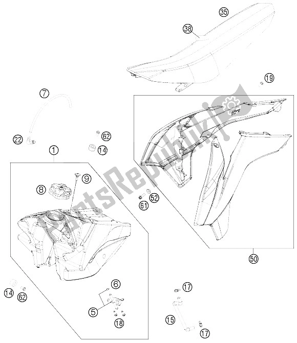 Toutes les pièces pour le Réservoir, Siège, Couverture du KTM 250 SX USA 2015