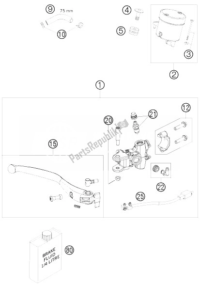 All parts for the Hand Brake Cylinder of the KTM 1190 RC8 R LIM ED Red Bull 10 USA 2010