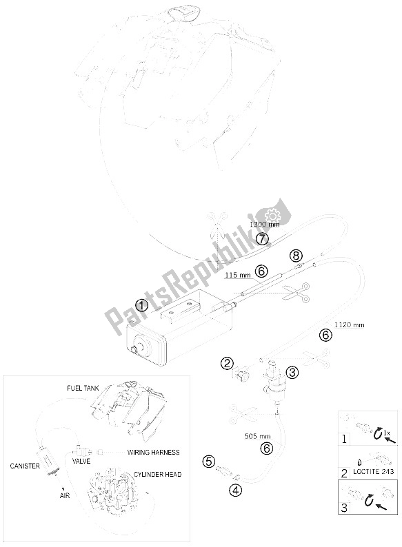 Tutte le parti per il Contenitore Per Evaporazione del KTM 690 Duke White USA 2009