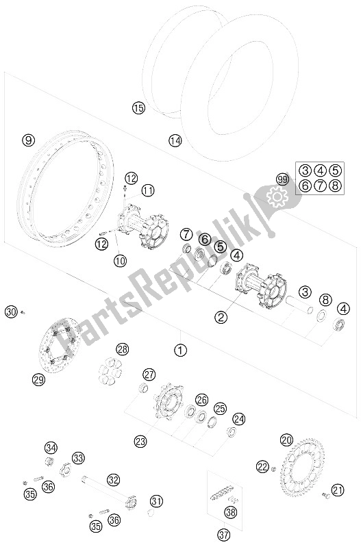 Toutes les pièces pour le Roue Arrière du KTM 950 Super Enduro R USA 2008