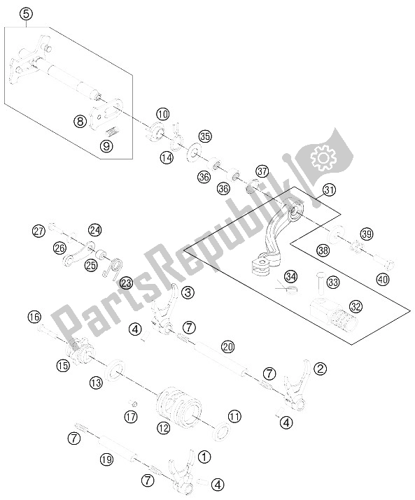 All parts for the Shifting Mechanism of the KTM 250 SX F Europe 2011