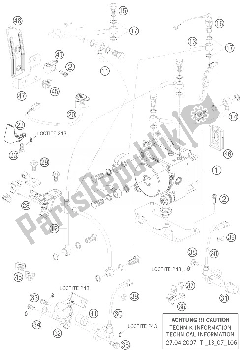 Todas as partes de Abs Do Sistema Antibloqueio do KTM 990 Adventure Black ABS 07 Europe 2007