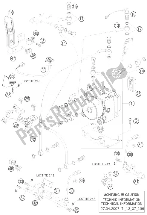 All parts for the Antiblock System Abs of the KTM 990 Adventure Orange ABS 07 USA 2007