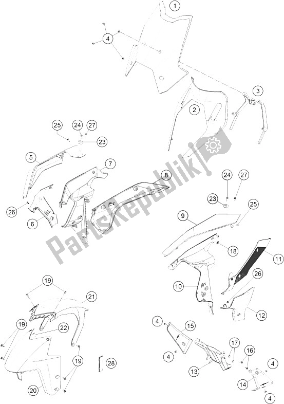 All parts for the Mask, Fender of the KTM 1290 Super Duke GT OR ABS 16 Australia 2016