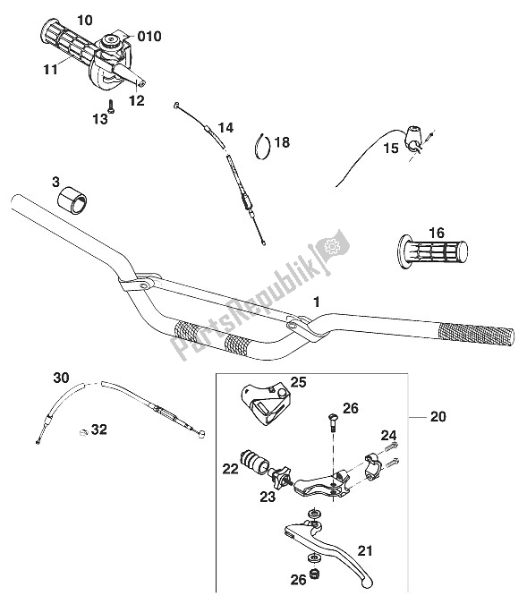 All parts for the Handle Bar - Controls 550 '96 of the KTM 550 MXC M ö USA 1996