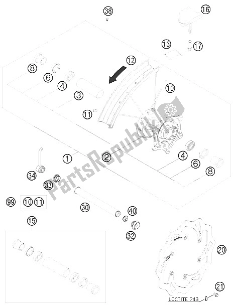 All parts for the Front Wheel of the KTM 250 EXC F SIX Days Europe 2009