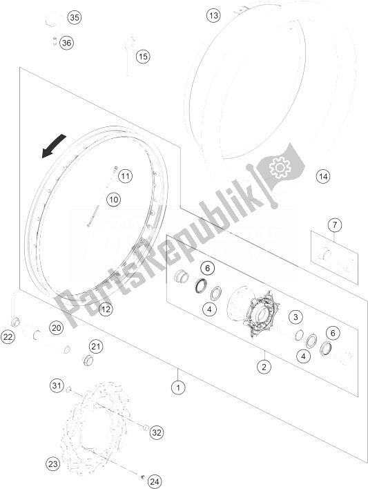 All parts for the Front Wheel of the KTM 450 Rally Factory Replica Europe 2014