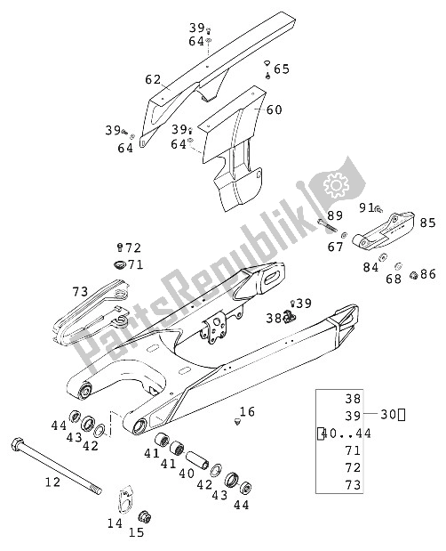 All parts for the Swing Arm 400/640 Lc4 of the KTM 620 SC Europe 2001