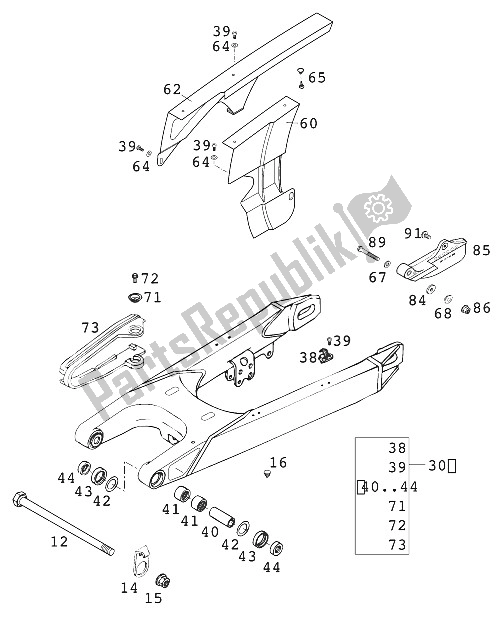 All parts for the Swing Arm 400/640 Lc4 of the KTM 620 SC Super Moto Europe 2001