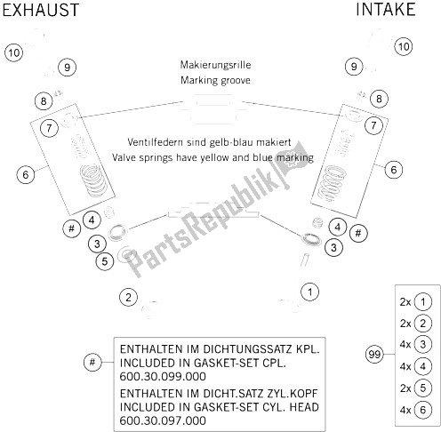 Alle onderdelen voor de Klepaandrijving van de KTM 990 Super Duke Black Europe 2011