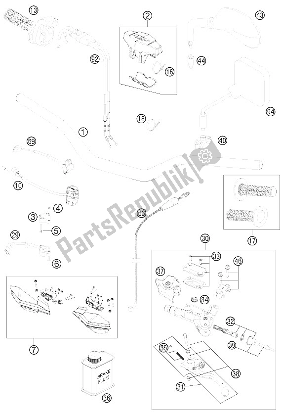 All parts for the Handlebar, Controls of the KTM 250 EXC F SIX Days Europe 2012