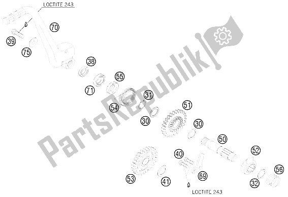 All parts for the Kick Starter of the KTM 125 EXC Europe 2008