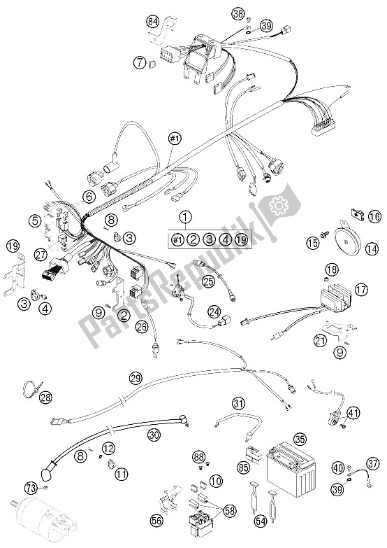 All parts for the Wiring Harness of the KTM 640 LC4 Supermoto Prestige 05 Australia 2005