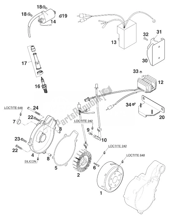 Tutte le parti per il Sistema Di Accensione Kokusan Lc4-e '98 del KTM 400 LC4 R United Kingdom 1999