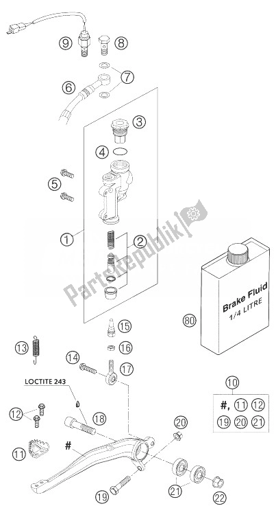 Toutes les pièces pour le Fonctionnement De La Pédale De Frein du KTM 250 EXC Racing Europe 2004