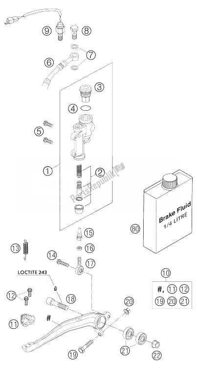 All parts for the Foot Brake Operation of the KTM 400 EXC Racing United Kingdom 2004