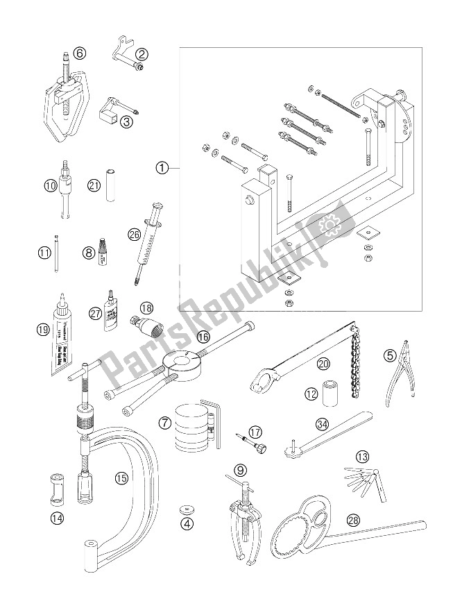 Todas as partes de Ferramentas Especiais do KTM 250 SX F Europe 2005