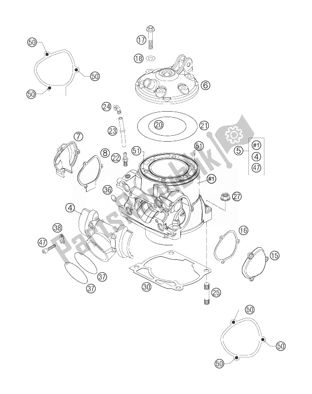 All parts for the Cylinder, Cylinderhead of the KTM 250 SX Europe 2007