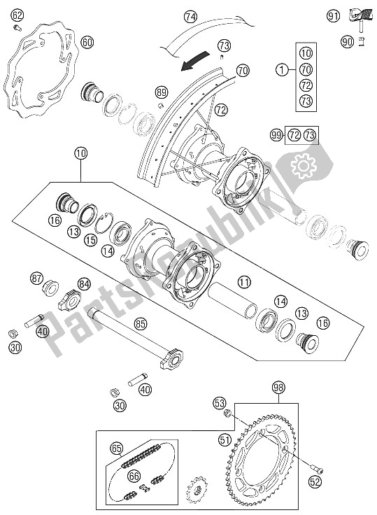 Toutes les pièces pour le Roue Arrière du KTM 85 SX 19 16 Europe 2012