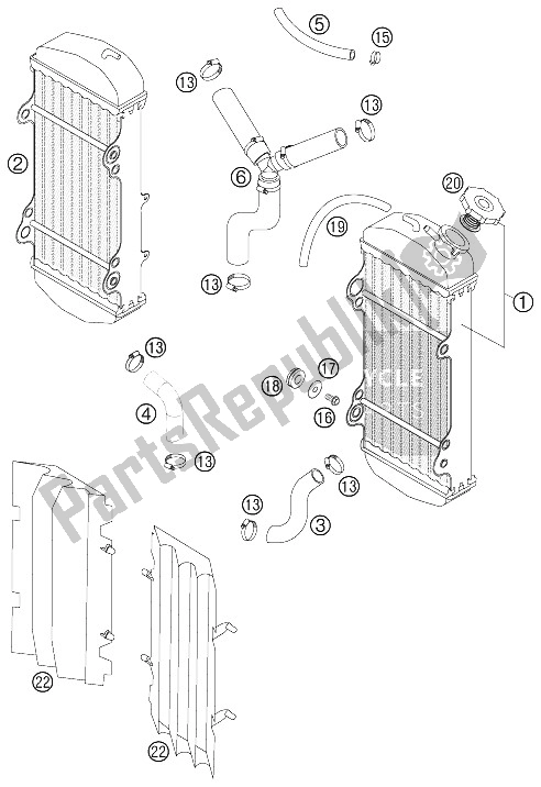 Todas las partes para Radiador - Manguera De Radiador 450/525 Sx + Smr de KTM 450 SMR Europe 2005