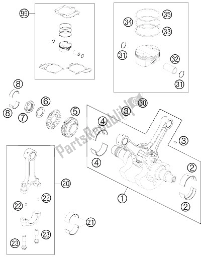 All parts for the Crankshaft, Piston of the KTM 990 Superm T White ABS Australia United Kingdom 2011