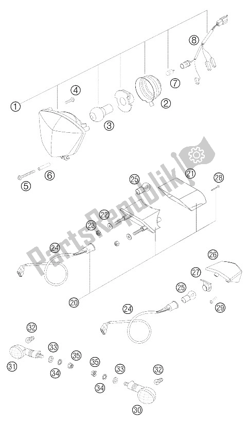 All parts for the Lighting System of the KTM 125 EXC Europe 2005