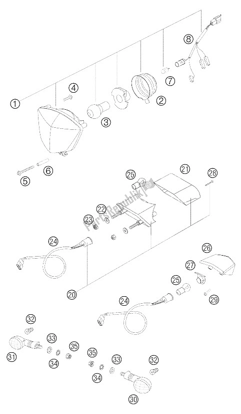 All parts for the Lighting System of the KTM 200 EXC Europe 2005