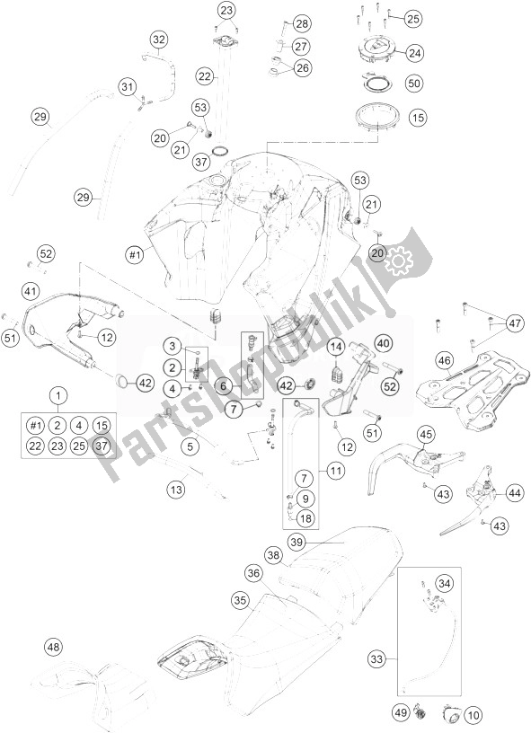 Tutte le parti per il Serbatoio, Sedile, Coperchio del KTM 1190 Adventure ABS Grey Japan 2013