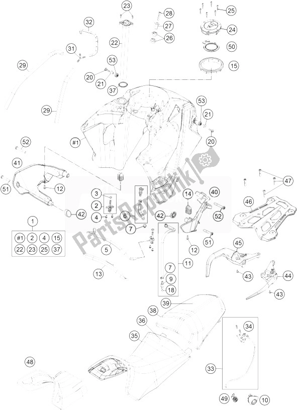 All parts for the Tank, Seat, Cover of the KTM 1190 Adventure ABS Orange France 2013