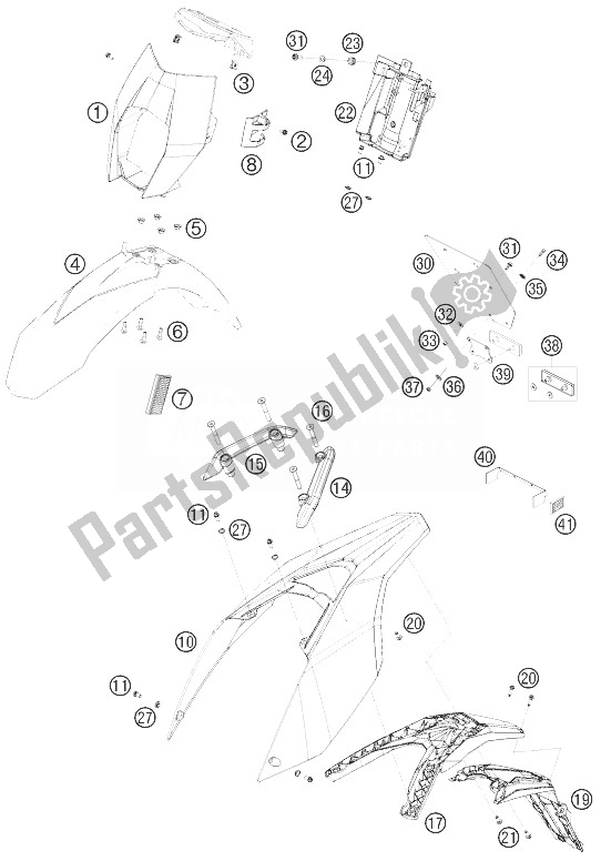 All parts for the Mask, Fenders of the KTM 690 SMC Europe 2010