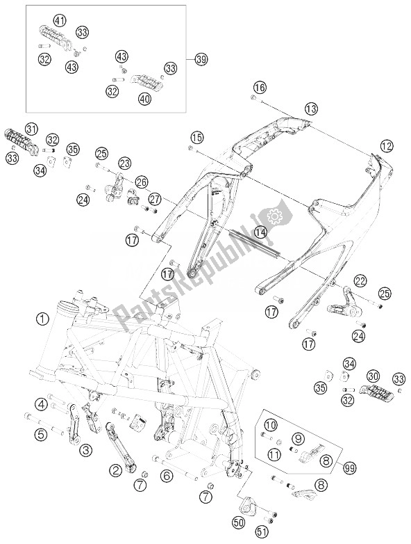 All parts for the Frame of the KTM 690 Duke Black ABS Australia 2013