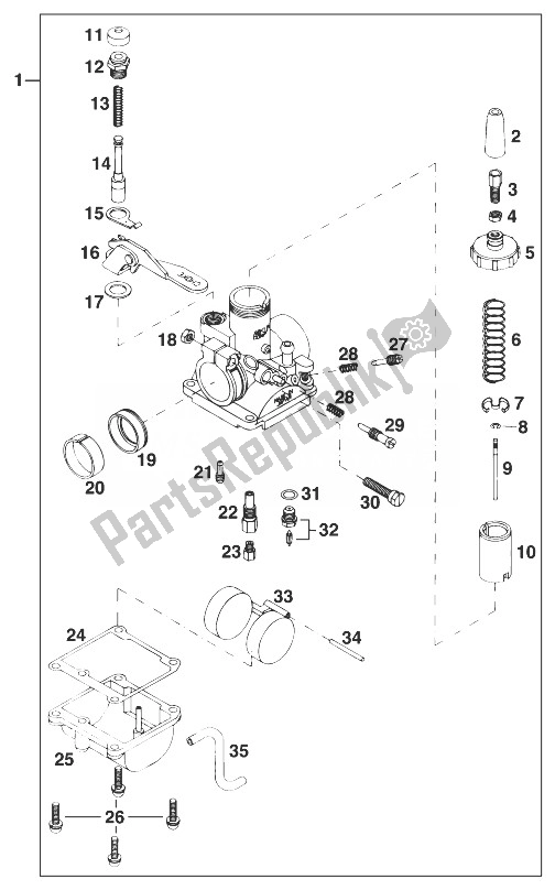 Alle onderdelen voor de Carburateur 50 Sxr Mikuni Vm18-14 van de KTM 50 SX PRO Senior Europe 1998