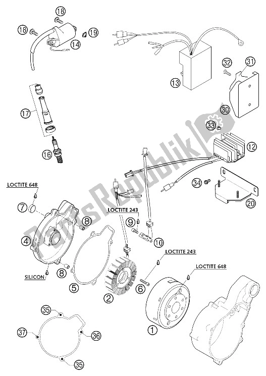 All parts for the Ignition Kokusan 640 Lc4 2002 of the KTM 640 LC4 E Super Moto Stahlb 02 Europe 2002