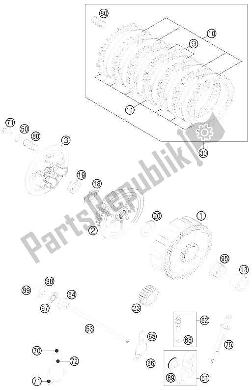 All parts for the Clutch of the KTM 125 EXC Europe 2015