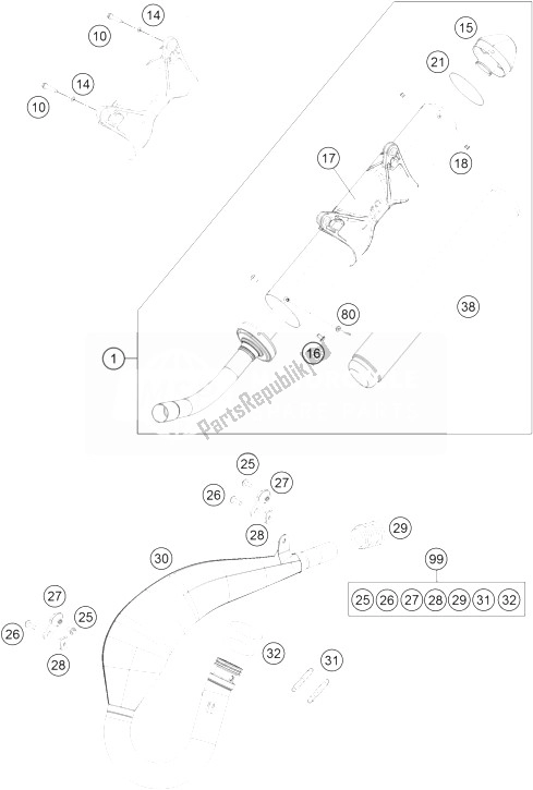 All parts for the Exhaust System of the KTM 200 EXC Europe 2013