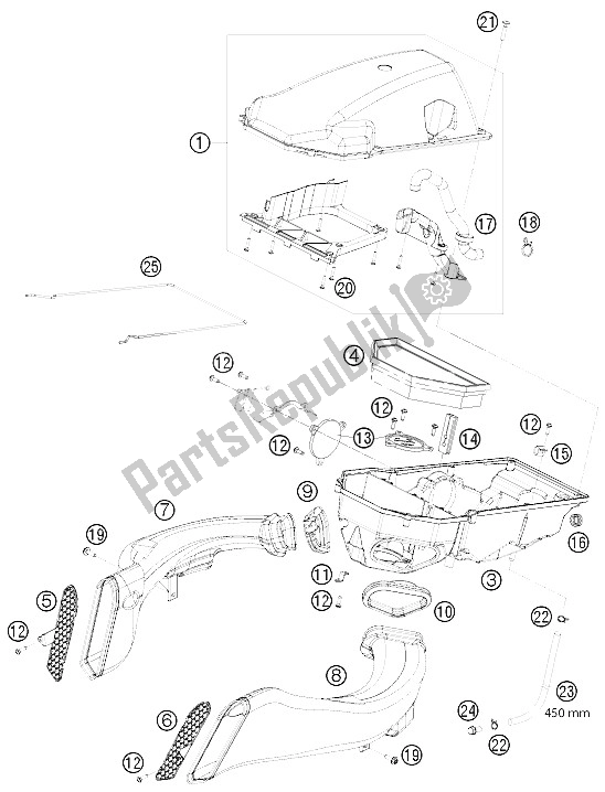 All parts for the Air Filter of the KTM 1190 RC 8 Black USA 2009