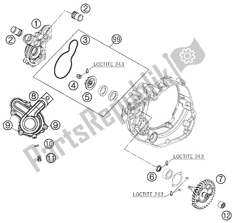 All parts for the Water Pump of the KTM 450 SX F Europe 2009