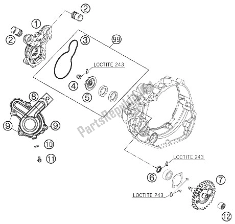 All parts for the Water Pump of the KTM 450 SX F Europe 2011