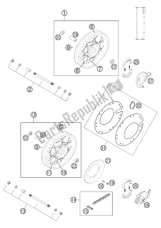 All parts for the Front-, Rear Wheel 50 Ac 2002 of the KTM 50 Mini Adventure Europe USA 2002