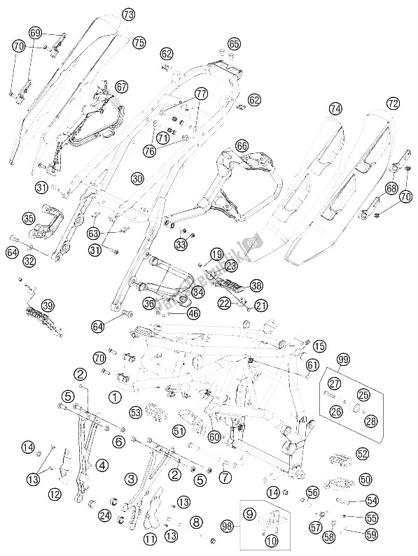 All parts for the Frame of the KTM 990 SM T Black ABS Spec Edit Brazil 2011