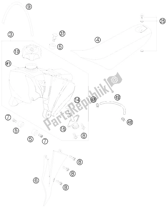 Todas las partes para Tanque, Asiento, Tapa de KTM 65 XC USA 2008
