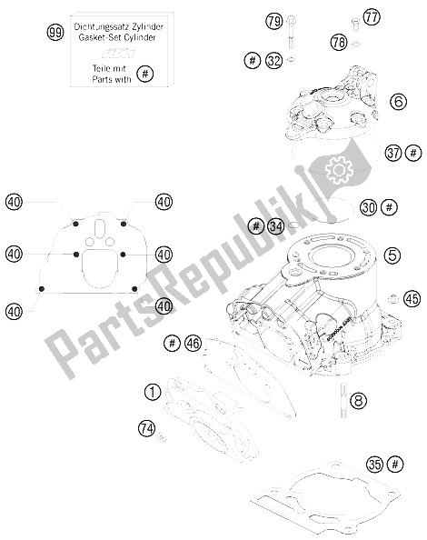 Todas las partes para Cilindro, Culata de KTM 125 EXC Europe 2008