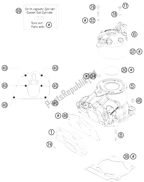 Alle onderdelen voor de Cilinder, Cilinderkop van de KTM 125 SX Europe 2008
