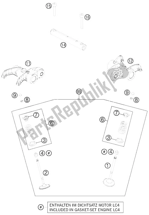 All parts for the Valve Drive of the KTM 690 Duke Black CKD Malaysia 2012