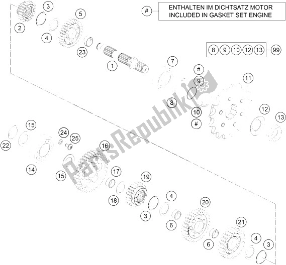 All parts for the Transmission Ii - Countershaft of the KTM 690 Enduro R ABS Europe 2016