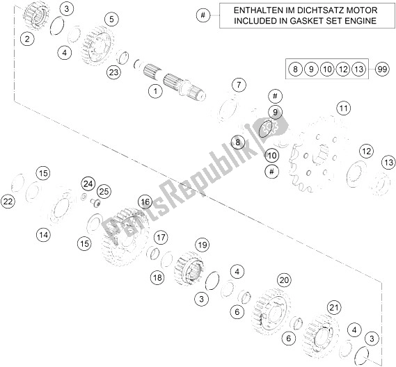 All parts for the Transmission Ii - Countershaft of the KTM 690 SMC R ABS Europe 2016