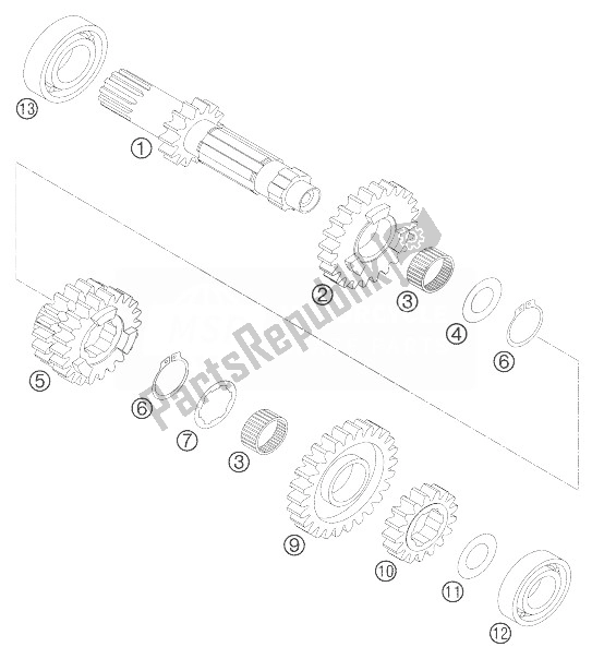 All parts for the Transmission I - Main Shaft of the KTM 450 EXC Racing SIX Days Europe 2007