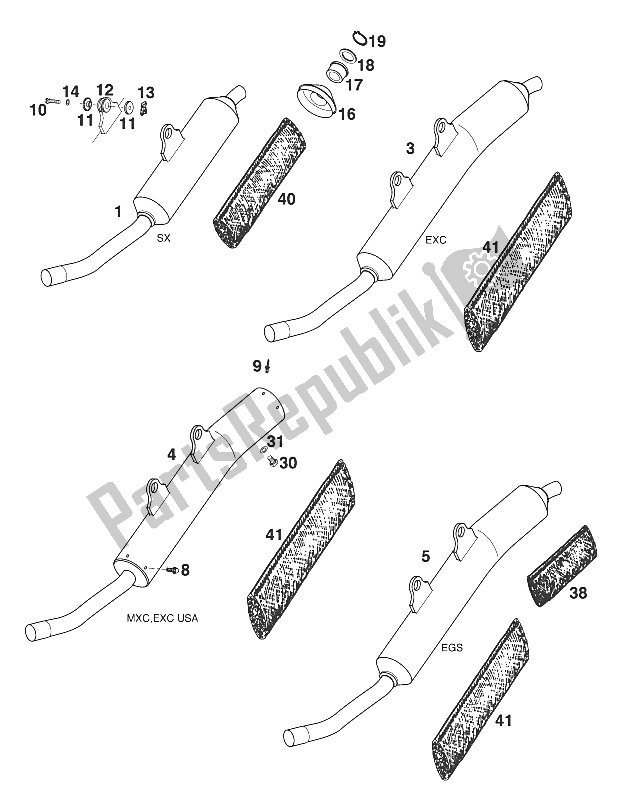 Todas las partes para Silenciador 250-360 '97 de KTM 250 EXC M O 13 LT USA 1997