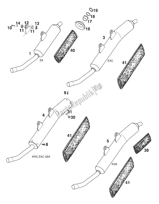 All parts for the Silencer 250-360 '97 of the KTM 300 EXC M O Europe 1997