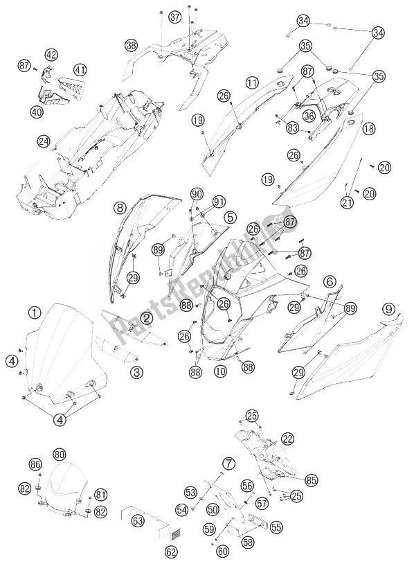 Todas las partes para Máscara, Guardabarros de KTM 990 Supermoto T Black ABS Europe 2013
